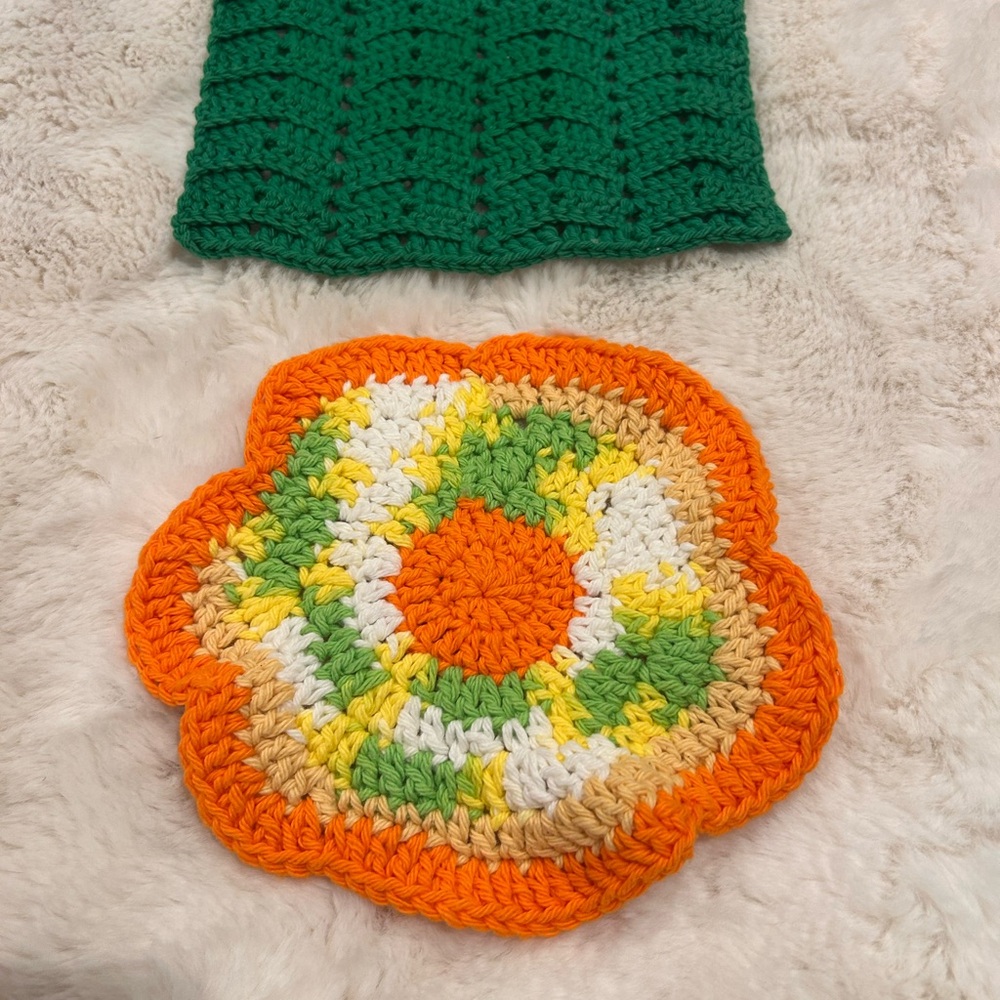 Cottage Core style Crochet Flower‎ Coaster & Dishcloth